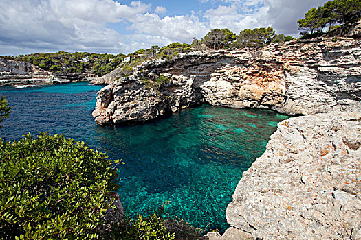 岩石,海岸,靠近,马略卡岛,巴利阿里群岛,西班牙,地中海,欧洲