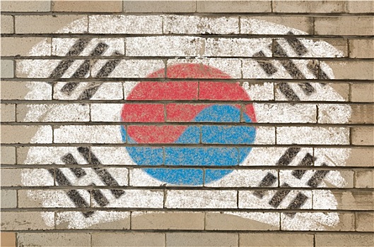 旗帜,韩国,低劣,砖墙,涂绘,粉笔