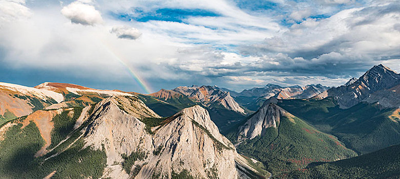 彩虹,风景,俯视,山景,顶峰,橙色,硫,沉积,原生态,自然,全景,天际线,碧玉国家公园,不列颠哥伦比亚省,加拿大,北美