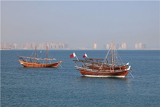 传统,阿拉伯,独桅三角帆船,多哈,卡塔尔