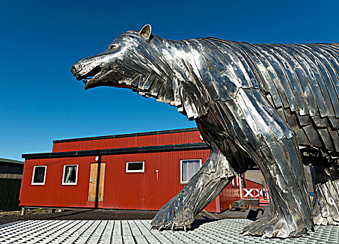 雕塑,北极熊,朗伊尔城,斯匹次卑尔根岛,斯瓦尔巴群岛,斯瓦尔巴特群岛,挪威,欧洲