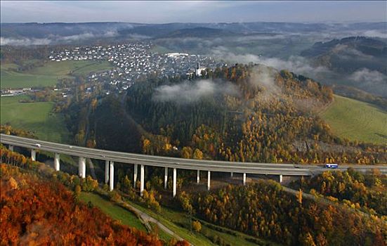航拍,高速公路,桥,高架桥,靠近,藻厄兰,北莱茵威斯特伐利亚,德国,欧洲