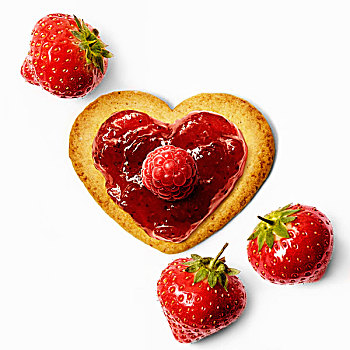 心形,饼干,草莓,树莓,果酱