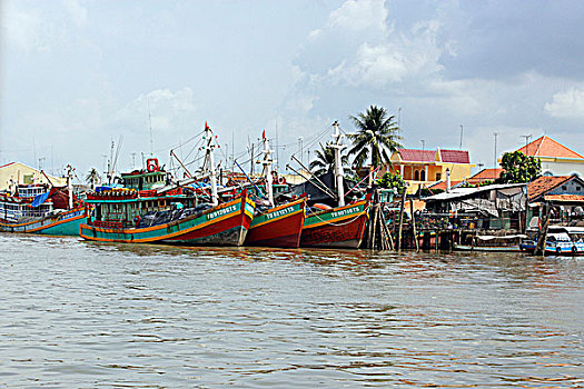 船,锚定,河边,越南