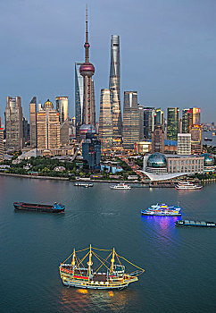 中国,上海,浦东,天际线,东方明珠电视塔,世界金融中心,塔,黄浦江