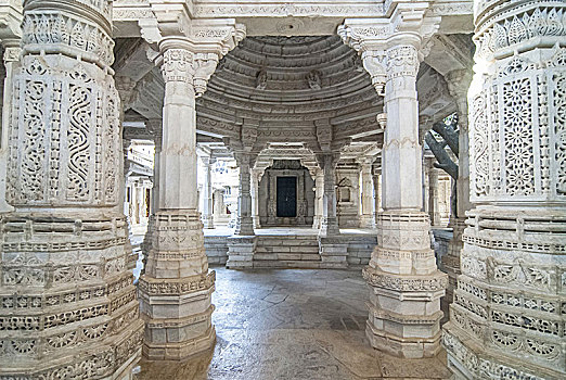 大理石,柱子,寺庙,耆那教,庙宇,拉纳普尔,拉贾斯坦邦,印度