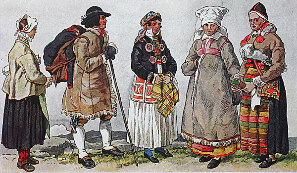 人,传统服装,时尚,衣服,服饰,瑞典,19世纪,插画,欧洲