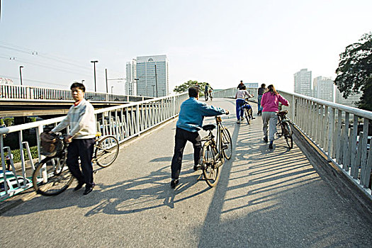 中国,广东,广州,骑车,穿过,桥