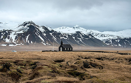 教堂,正面,雪山,韦斯特兰德,西部,冰岛,欧洲