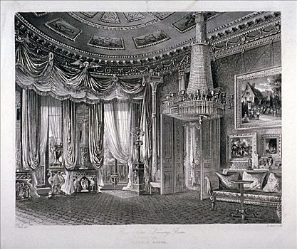 内景,玫瑰,绸缎,客厅,房子,威斯敏斯特,伦敦,1818年