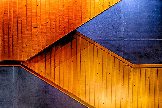 构图,橙色,楼梯,蓝色,墙
