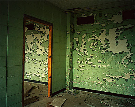 房间,去皮,绿色,涂绘,墙壁,空,建筑