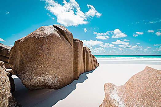 石头,海滩,蓝天,晴天,岛屿,拉迪格岛,塞舌尔