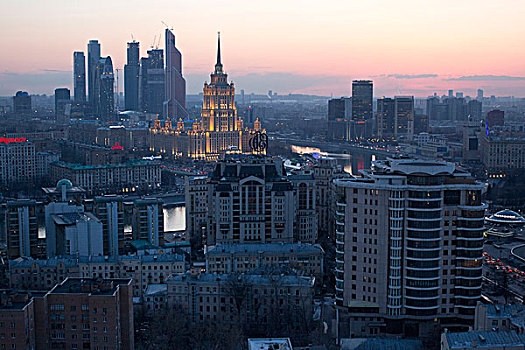 晚间,中心,莫斯科,建筑,交通,俄罗斯
