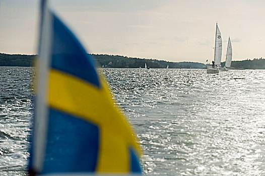 瑞典,旗帜,帆船,斯德哥尔摩群岛