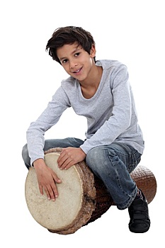 男孩,演奏,非洲手鼓
