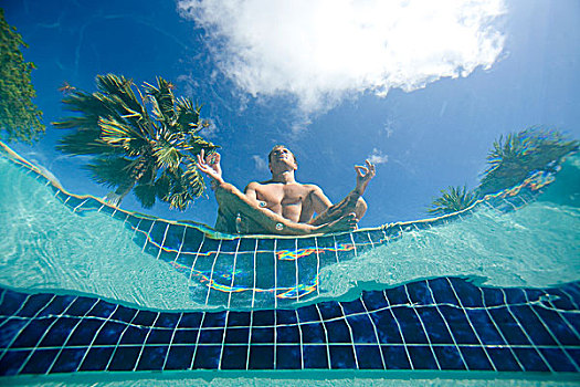 男人,瑜珈,池边,风景,水下,安提瓜岛,加勒比