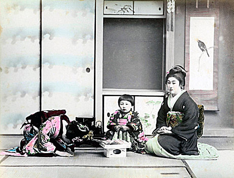 两个女人,孩子,日本,亚洲