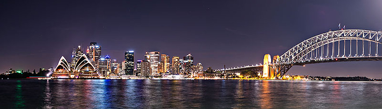 环形码头,石头,夜晚,天际线,悉尼歌剧院,海港大桥,金融区,银行,地区,悉尼,新南威尔士,澳大利亚,大洋洲