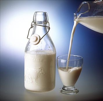 倒牛奶,玻璃杯,开盖瓶,新鲜,牛奶