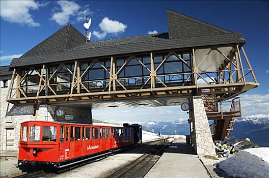 齿轨铁路,山,车站,顶峰,萨尔茨堡,奥地利,欧洲