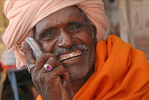 男人,手机,朝圣,节日,拉贾斯坦邦,北印度,亚洲