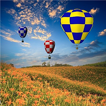 热气球,绿色,地点,蓝天