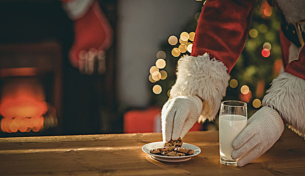 圣诞老人,挑选,饼干,牛奶杯,桌子,在家