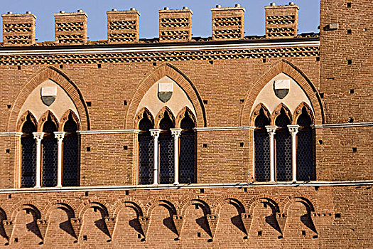 意大利,托斯卡纳,赭色,三个,窗户,中世纪,建筑