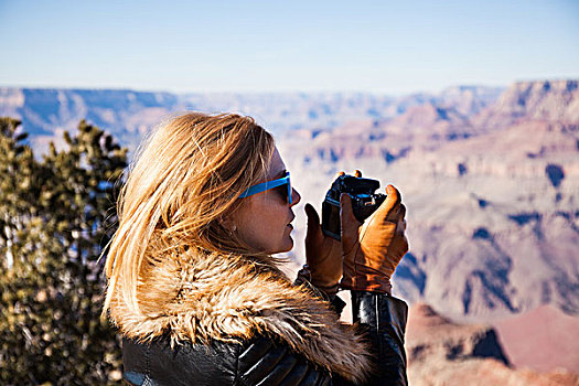 女人,摄影,大峡谷,亚利桑那,美国