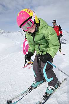 男孩,滑雪,滑雪坡,家庭