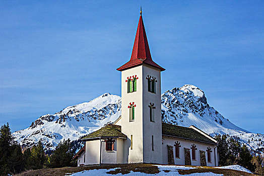 教堂塔,框架,雪,顶峰,春天,白天,瑞士