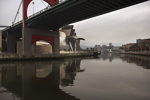 河,桥,古根海姆博物馆,毕尔巴鄂,巴斯克,西班牙