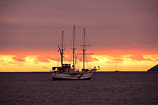 帆船,日落,加拉帕戈斯群岛,太平洋