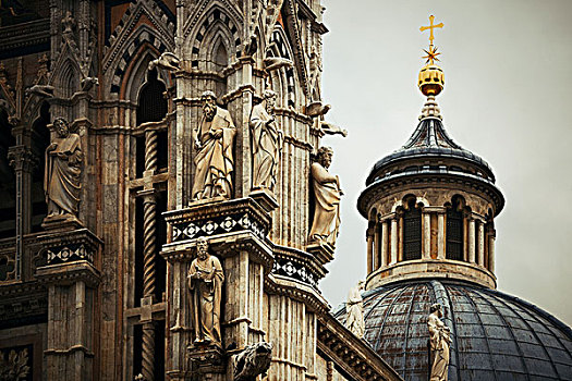 锡耶纳,大教堂,特写,圆顶,雕塑,著名地标,中世纪,城镇,意大利