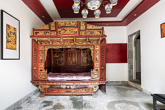 明清雕花木床,中国安徽省徽州区呈坎古村