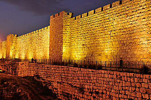 城镇,墙壁,耶路撒冷,靠近,大门,白天,以色列,中东,东方