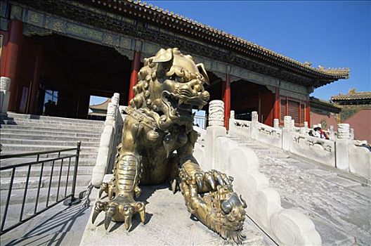中国,北京,故宫,青铜,狮子,正面
