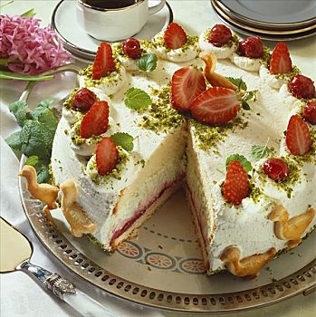 草莓奶油,蛋糕,装饰,糕点,鹅