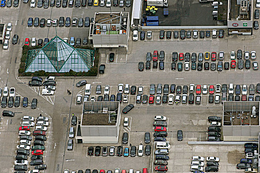 航拍,屋顶,停车场,停车位,鲁尔区,北莱茵威斯特伐利亚,德国,欧洲