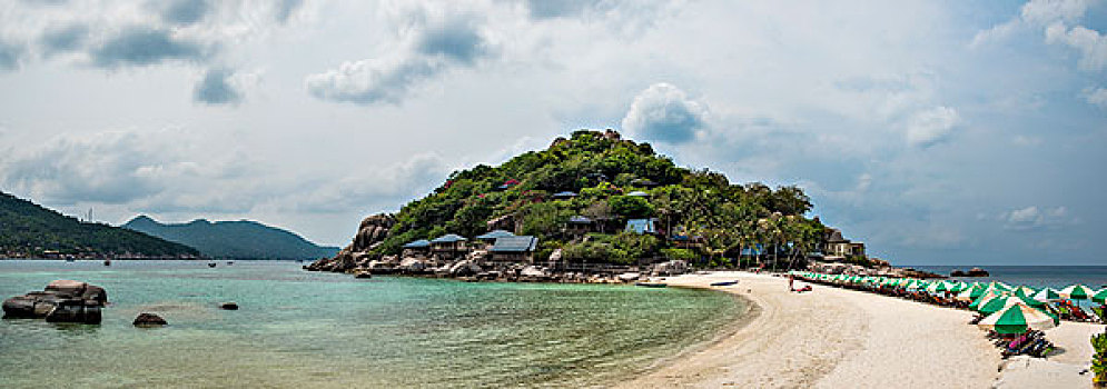 海滩,伞,苏梅岛,龟岛,海湾,泰国,亚洲