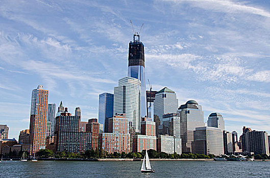 纽约,曼哈顿,城市天际线,自由,塔,帆船