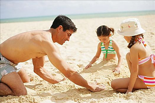 父亲,女儿,温馨,热带沙滩