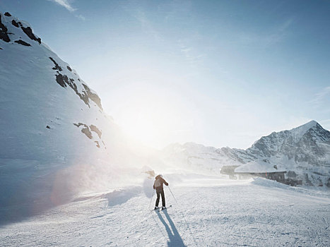 美女,滑雪,日光,积雪,风景,皮埃蒙特区,意大利