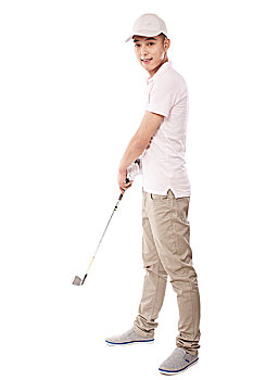 男高尔夫球手手握高尔夫球杆
