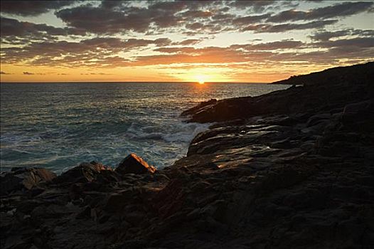 日落,花冈岩,湾,国家公园,昆士兰,澳大利亚