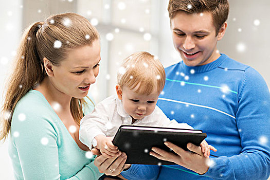 家庭,孩子,圣诞节,圣诞,喜爱,科技,概念,高兴,父母,可爱,婴儿,平板电脑