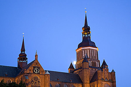 月亮,教堂,新,市场,汉萨同盟城市,施特拉尔松,波美拉尼亚,德国北部,德国