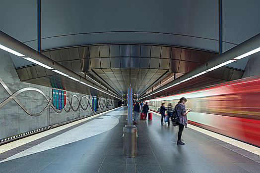 地铁站,到达,地铁,乘客,中间,弗兰克尼亚,巴伐利亚,德国,欧洲