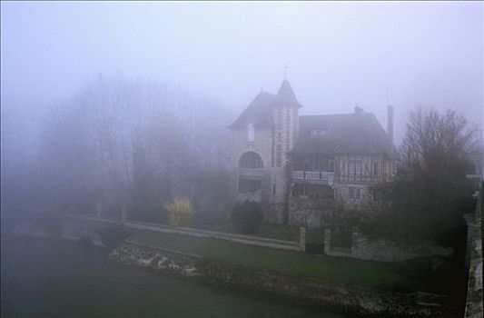 法国,巴黎,区域,晨雾,塞纳河